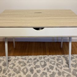 Desk White And Light Wood Tone With Storage