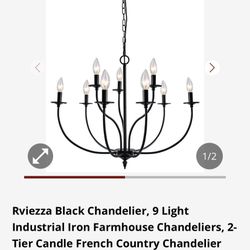 STUNNING NEW Matte, Black Chandelier 9 Light 2 Tier Candle for Living, Dining, Bedroom, Foyer