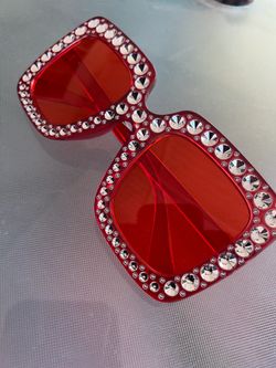 Oversized Red Rhinestone Sunglasses