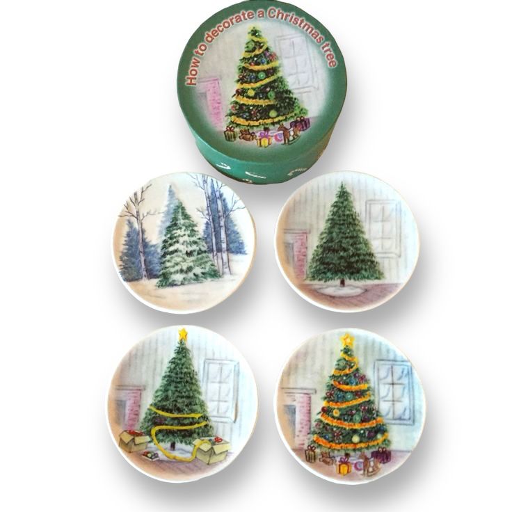 MWW Market Mini Plates How To Decorate a Christmas Tree 4.5” Set Of 4 w/Box MINT
