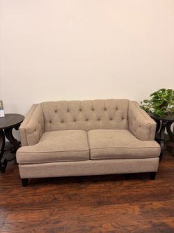 Tufted Loveseat Sofa in Beige Fabric