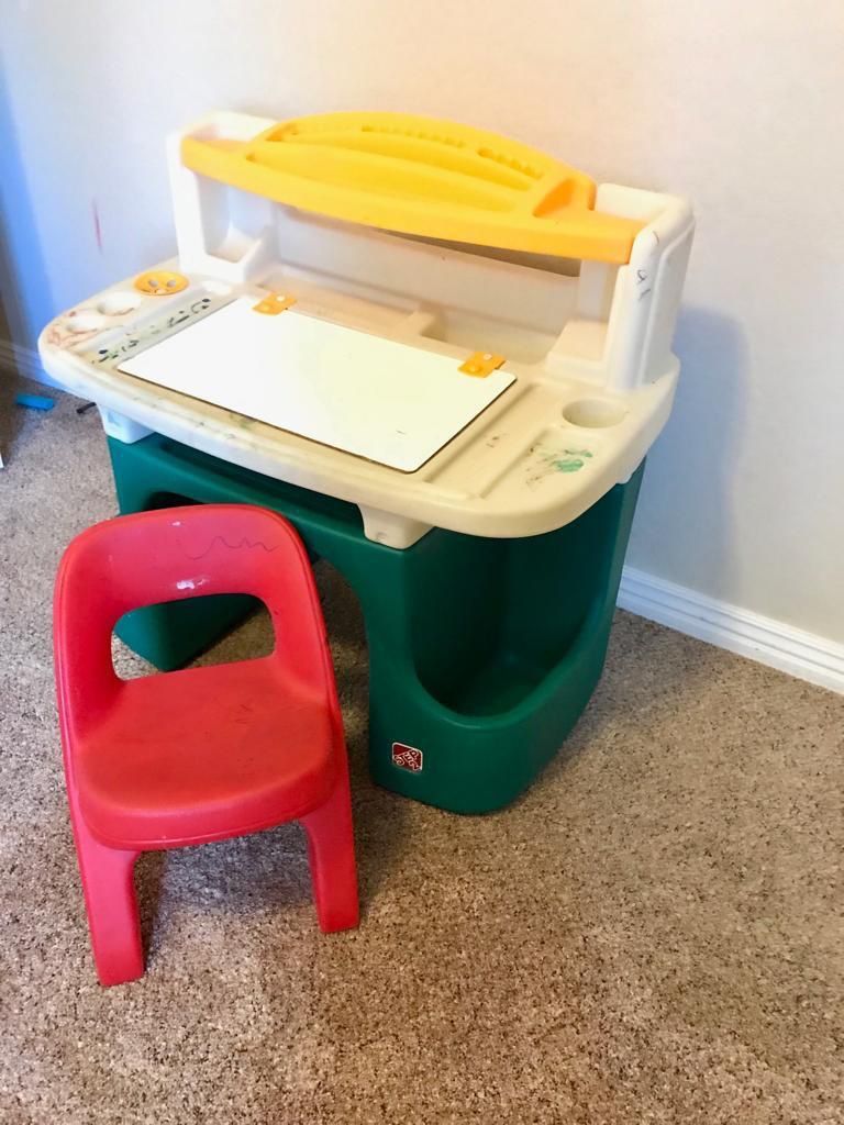 Kids desk with red chair