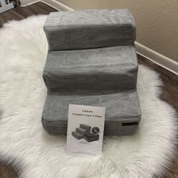 Lesure Dog Stairs for Small Dogs - Pet Stairs for High Beds and Couch, Folding Pet Steps with CertiPUR-US Certified Foam for Cat and Doggy, Non-Slip B