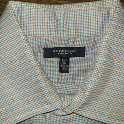 Burberry Mens Dress Shirt Sz 15 1/2 x34 White blue Striped Button-Up Long Sleeve