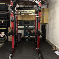 PRO SERIES Ultimate 3-1 Half Rack Functional Trainer w/Smith Machine Bar | 400lb Stack | Gym Equipment | Fitness | Commercial | Squat Rack 