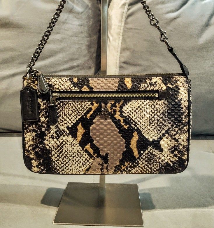 COACH EXOTIC MULTICOLOR PYTHON / SNAKE EMBOSSED LEATHER CHAIN STRAP CONVERTS FROM ELBOW BAG / TOTE TO WRISTLET / CLUTH