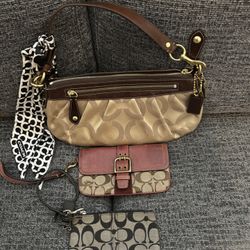 COACH PURSE AND COACH WRISTLETS SET OF 3 COACH PRODUCTS PLUS SCARF AND KEY CHAIN