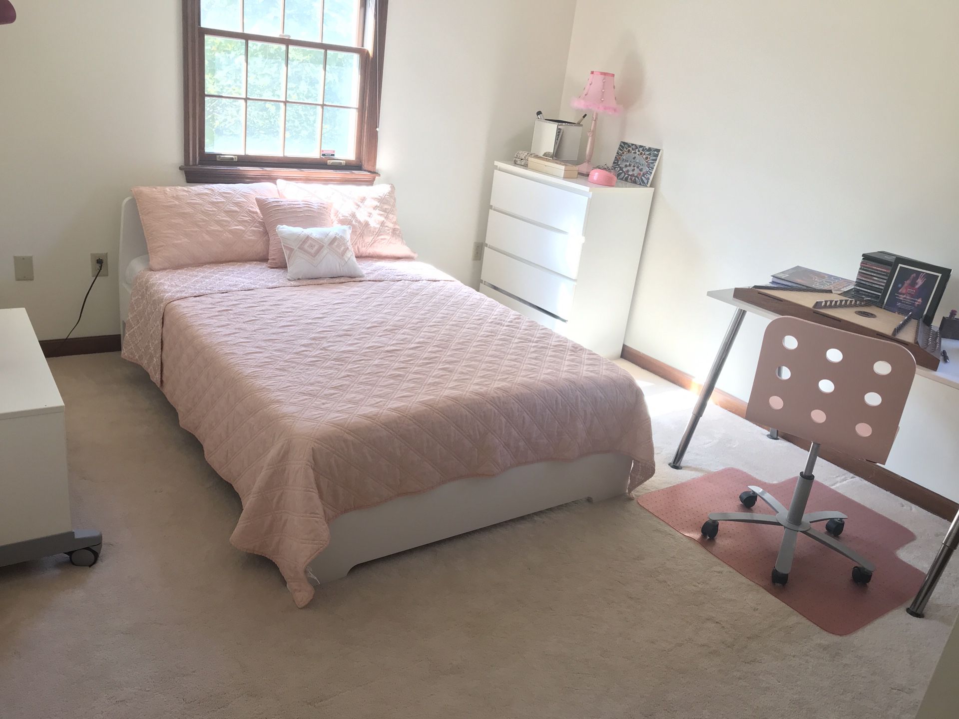 Full size bedroom set: bed frame dresser desk chair and nightstand
