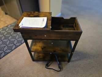 End Table with Charging Station Flip Top Side Table with USB Ports and Outlets