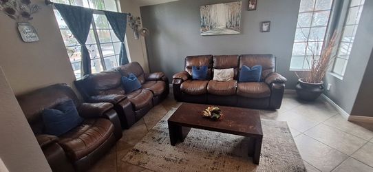 Brown leather couches