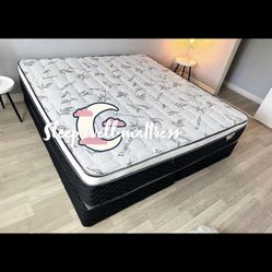 Cal King Size Pillow Top Mattress With Box Spring Included 