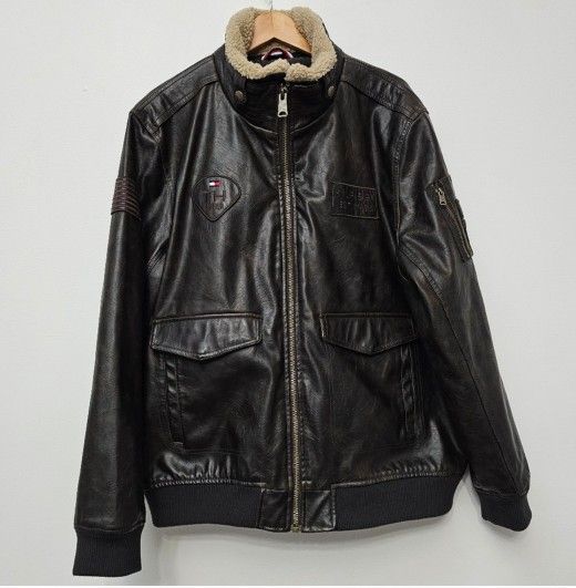 Tommy Hilfiger Top Gun Rare Aviator Moto Style Bomber Jacket Mens