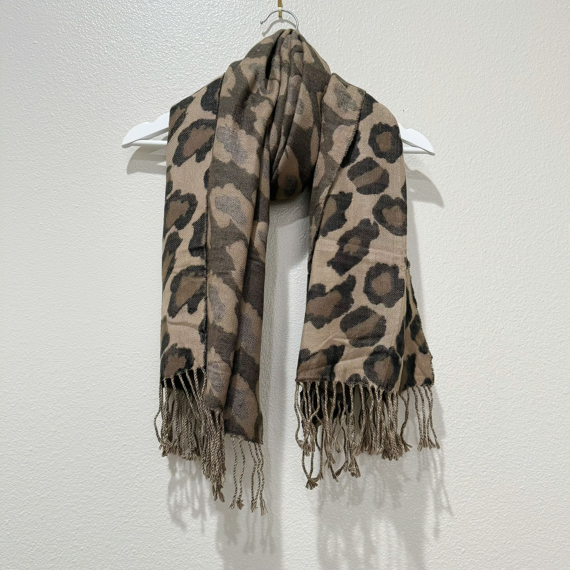 Leopard Print Fringe Scarf