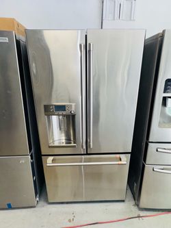 GE Café Stainless Steel Refrigerator (36" x 24" x 69") — Includes receipt for a 90-day warranty.
