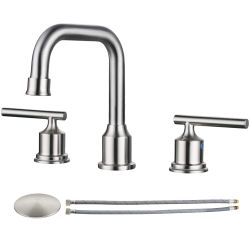 8 in. Widespread Double Handle High Arc Bathroom Faucet with Drain Kit Included in Brushed Nickel