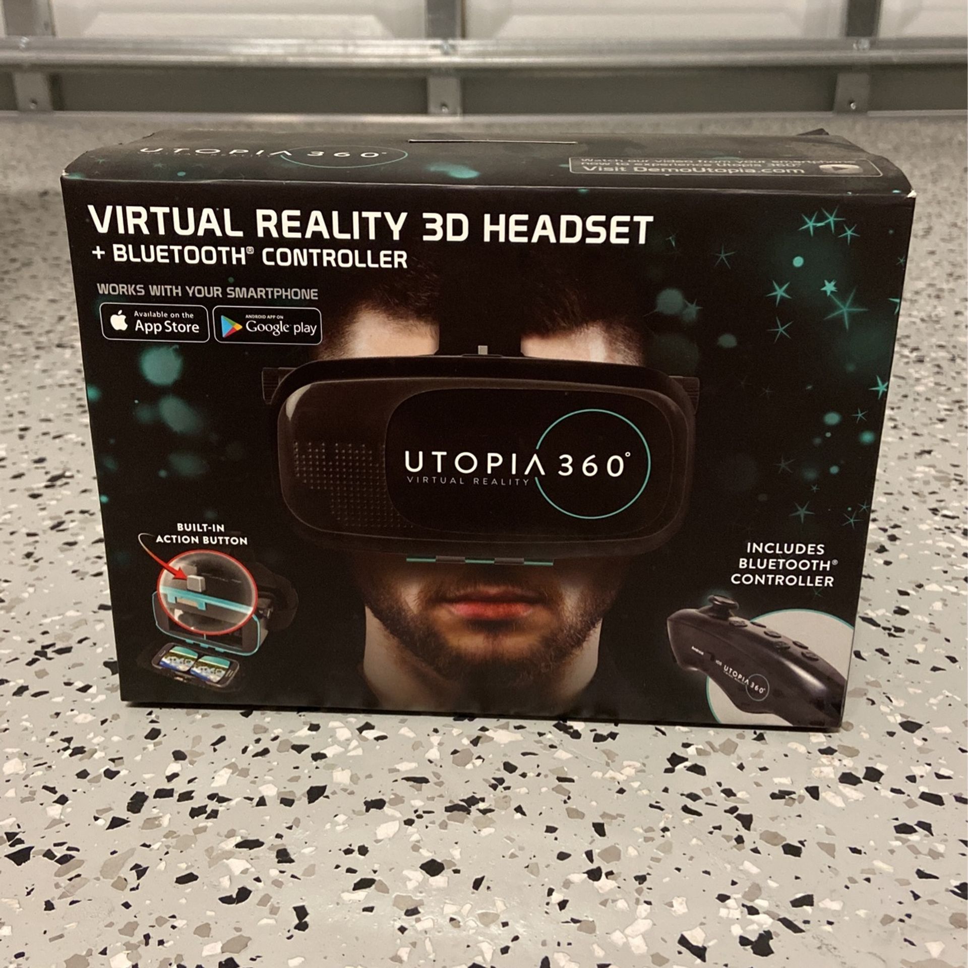 Virtual reality 3-D Headset Pl., Bluetooth controller