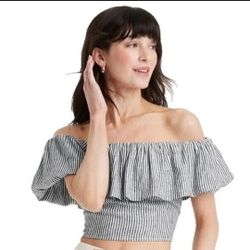 A New Day Off Shoulder Black White Linen Blouse 