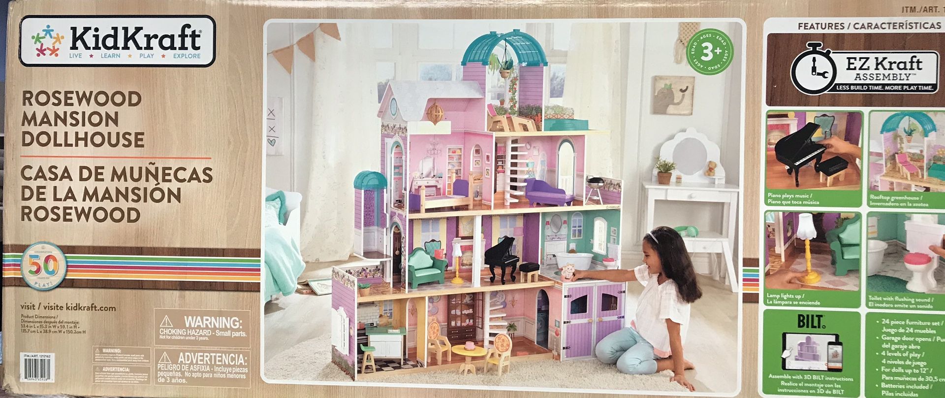 Kidkraft Rosewood Mansion Dollhouse - EZ Kraft Assembly - Accessories - Ages 3+. Condition is New.