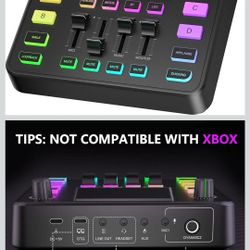 Pupgsis Gaming Audio Mixer, Usb Audio Interface for pc,1/4 xlr interface，Sound Board With voice changer, Pro-Preamp, Noise Cancellation, RGB