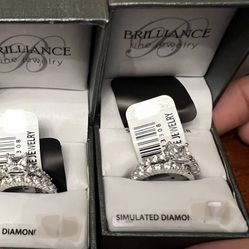 Brilliance Fine Jewelry Sterling Silver Simulated Diamond Squared Bridal Set