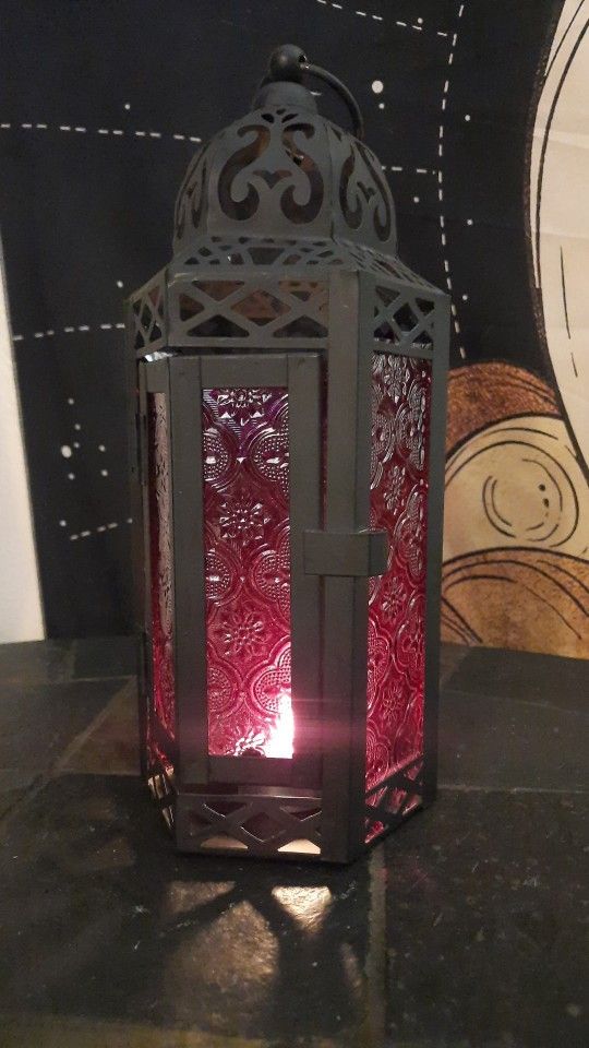 Vela Lanterns Hanging Metal Moroccan Decorative Lantern Purple Glass New