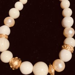 Vintage Runway GIVENCHY White and Gold Choker Necklace White & Gold Beads 15" Long
