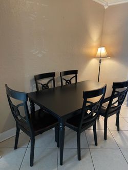 6-Piece Black Wooden Dining Table Set with 5 Chairs