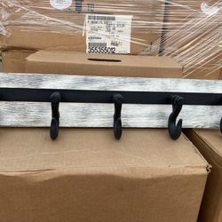 Rustic Wood 5 Iron Hangers, New