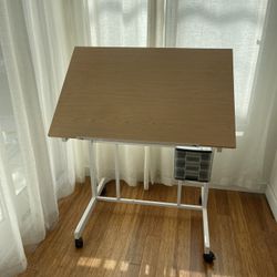 Drafting Table Craft Table Drawing Desk Hobby Table Writing Desk Studio Desk Adjustable Top with Drawers, 36''W x 24''D, White / Maple