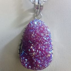 Druzy Titanium Puffy Crystal Necklace