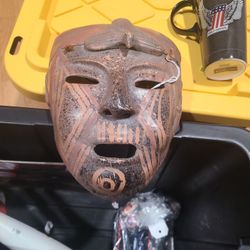 MEXICO MEXICAN POTTERY CEREMONIAL MASK MAYAN MOTIF STYLE HAND PAINTED 
