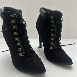 Forever 21 lace up black faux suede lace-up stiletto ankle boots. 