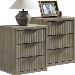 Night Stand Set of 2 Nightstands with 3 Drawers Storage Bedside Table Large Fluted Bed Side End Table Modern 25.6" Tall Wide Night Stands for Bedroom 