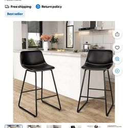 New set of 2 black, faux leather 26 inch barstools