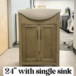 24" Solid Wood Bathroom Vanity Cabinet with Ceramic Sink (Open-box)