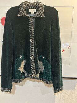 Beautiful velour frog themed sweater jacket from cachet.