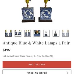 Antique Blue And White Dragon Lion Chinese Lamps 
