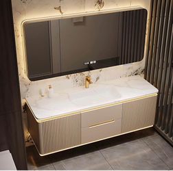 NEW* 28” Floating Bath Vanity, Faucet, Sink/Counter, LED Light & Defogging Storage Mirror.