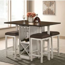 Brand New Weathered White And Dark Walnut 5pc Counter Height Dining Table Set