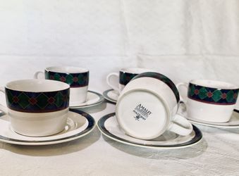 Set Of 5 Amalfi CLASSIC Coffee Mug And Plates Pfaltzgraff Blue Green Burgundy