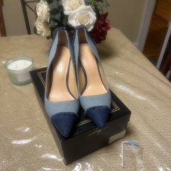 Denim Pointed-toe Stiletto Pumps-Blue