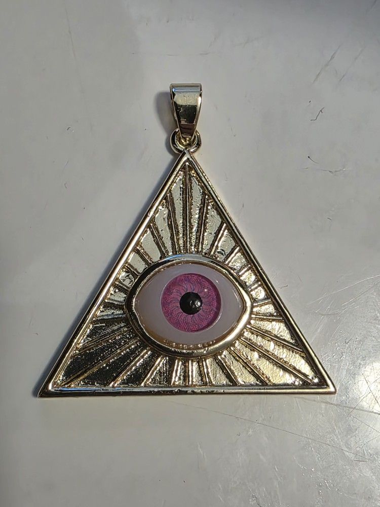 14 K Gold Plated Triangular Pink Evil Eye Pendant