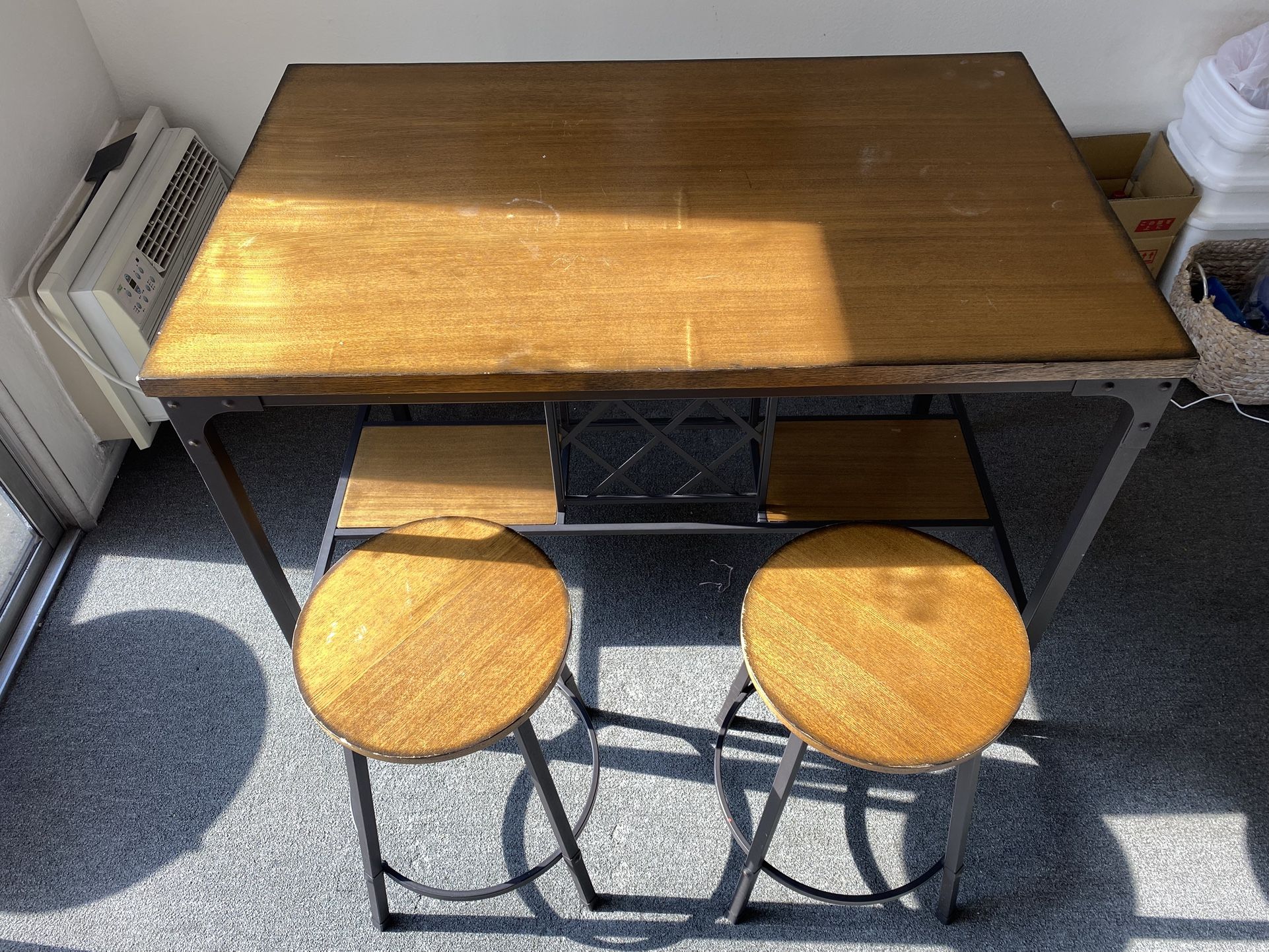 Dining Table With Wine Rack & Two Chairs