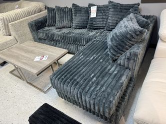 CHARCOAL GRAY SUPER SOFT CORDUROY FABRIC SECTIONAL