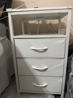 White 3-Drawer Nightstand with Open Shelf