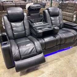 Power Reclining Black Leather Sofa, Power Reclining Black Leather Loveseat, Power Recliner 🔥$39 Down Payment with Financing 🔥 90 Days same as cash