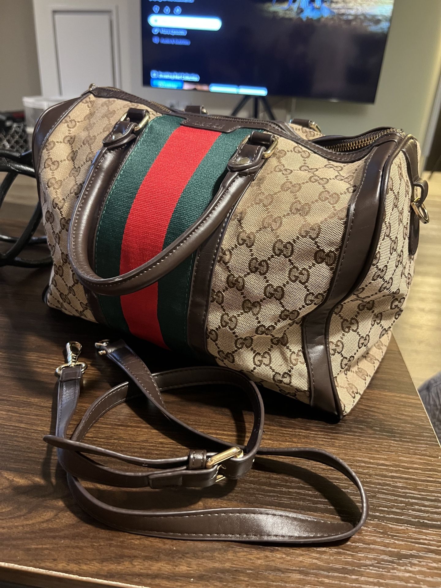 Gucci Canvas & Leather Boston-Style Handbag