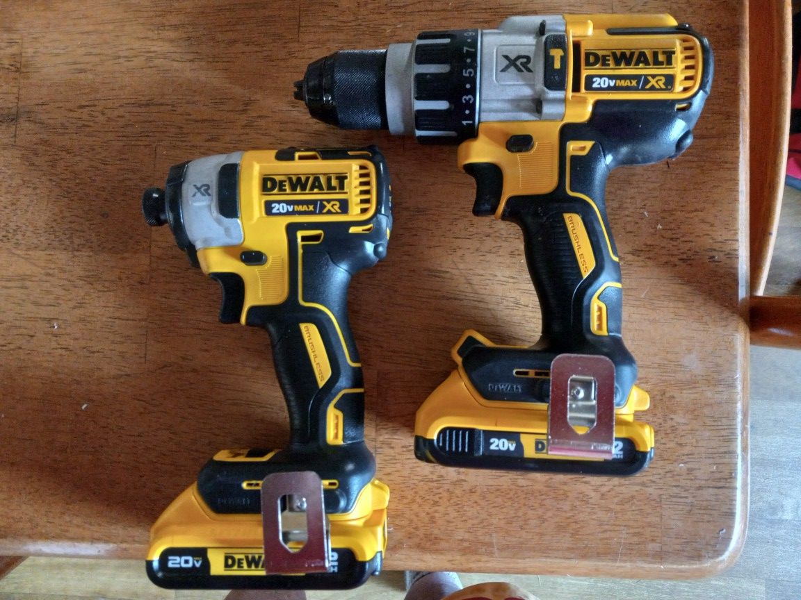 DeWalt 20 Volt Max XR Hammer Drill And Brushless Impact Driver With Three Speeds And Batteries