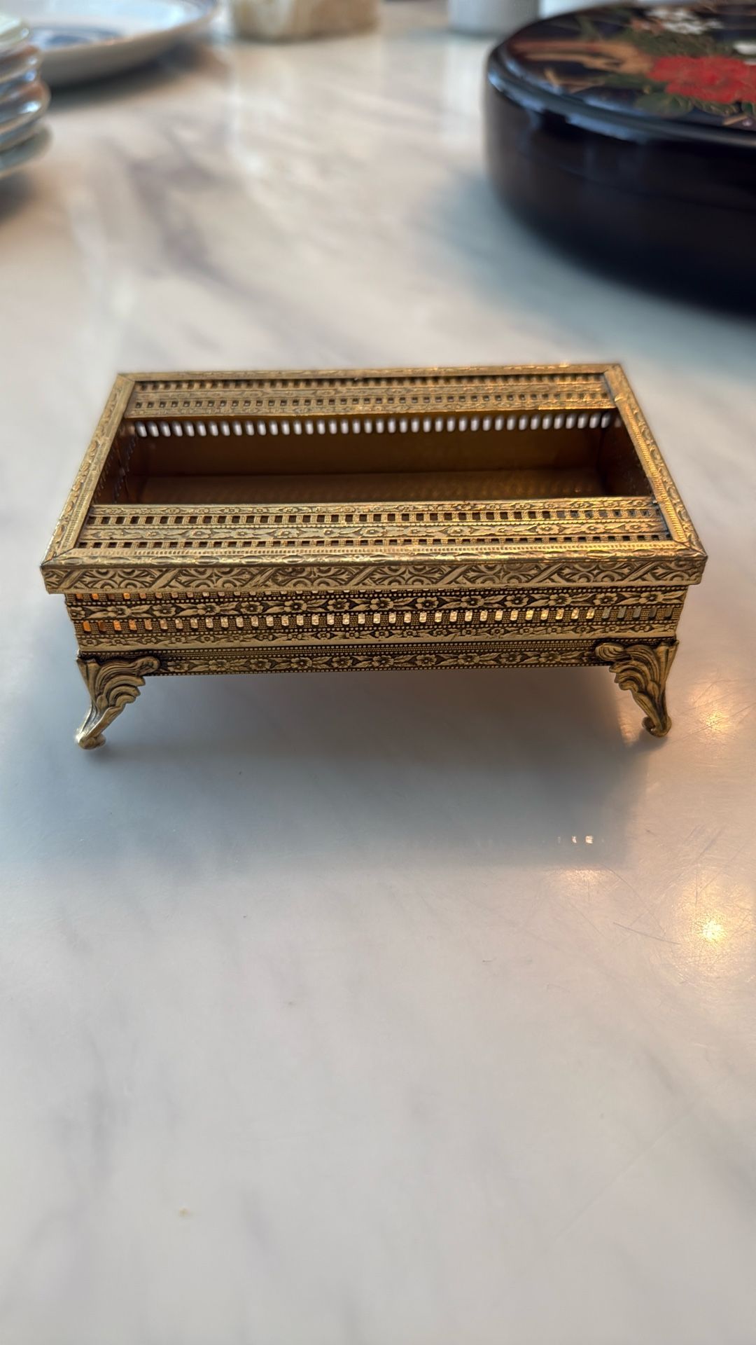 Vintage Hollywood Regency Gold Filigree Mini Tissue Box