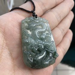 Large Hand carved Genuine Natural Real Chinese Jadeite Jade Pendant Necklace Jewelry
